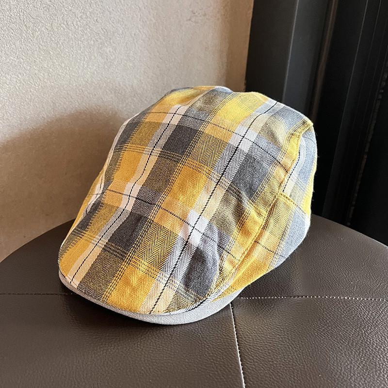 Vintage Plaid Beret Hat For Women With Breathable Cotton Blend Fabric For Art Lovers
