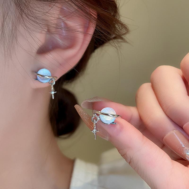 JWER Romantic Blue Starry Sky Earrings Planet Personality Moonstone Woman Earrings Elegent Exquisite Trend Jewellery Gifts