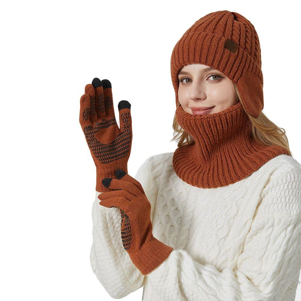 3Pcs/set Soft Touch Screen Gloves Warm Ear Protection Cap Winter Beanie Hat Scarf  for Men Women