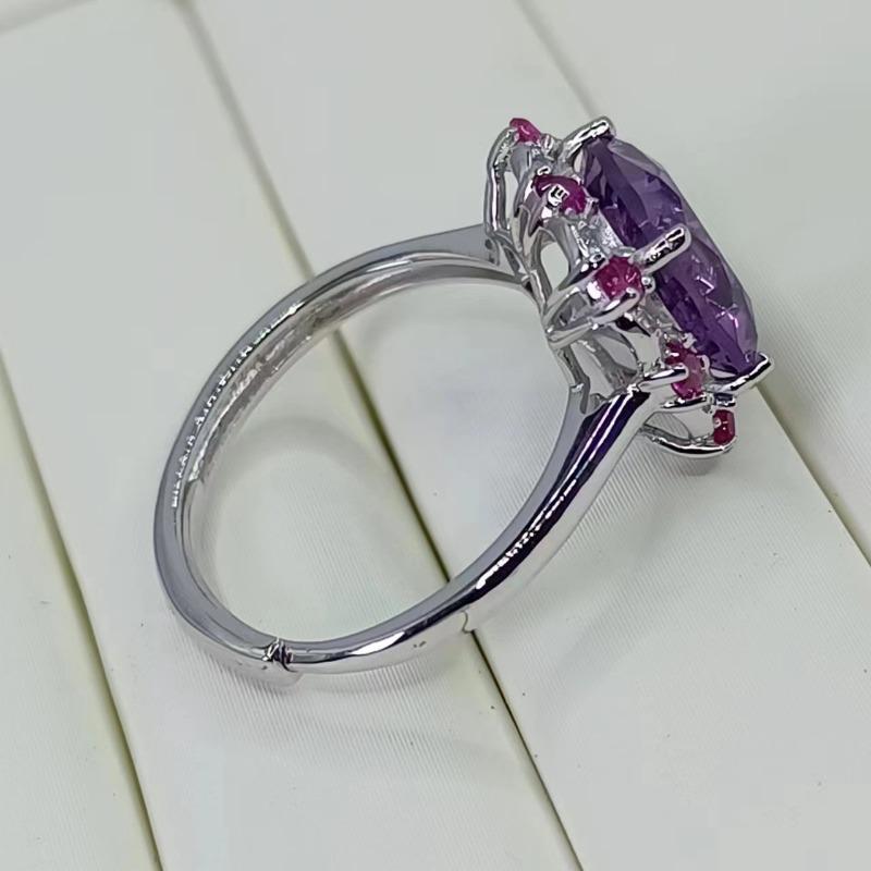 SACE GEMS 925 Sterling Silver 9*9MM Natual Amethyst Rings for Women Engagement Cocktail Party Fine Jewelry Gift