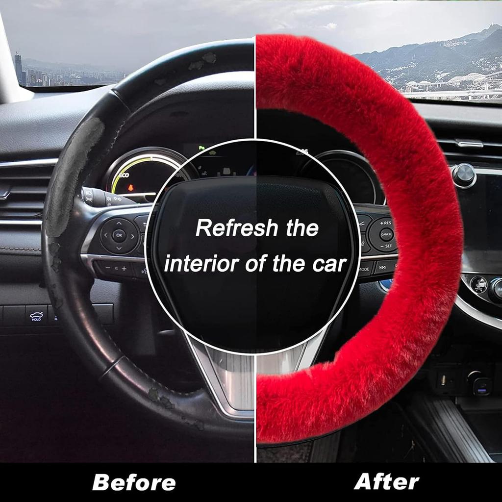 Fluffy Car Steering Wheel Cover,Steering Wheel Cover For Women Soft Plush Steering Wheel Cover Fashion Car Interior Decor Accessories Suitable For 15