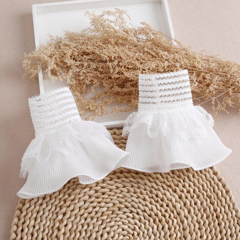 Removable Shirt Pleated Flared Sleeve False Cuffs White Color Pleated Wristband Decorative Women Clothing Accessories