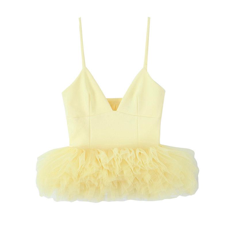 

TAOP&ZA Летний женский модный тюлевый топ на бретелях в европейском и американском стиле Large