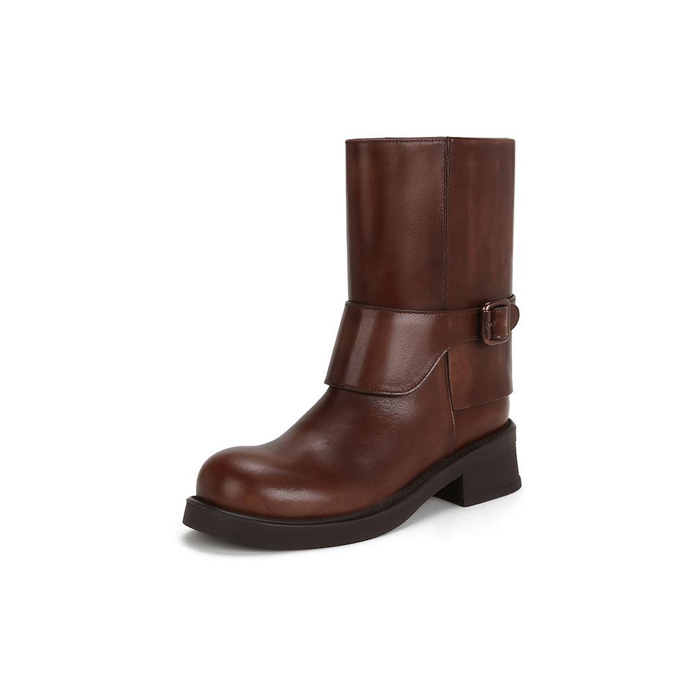 

Cowhide version~ Su Yinyin has the same retro and old thick heel straight Martin boots female western cowboy boots knight boots 40