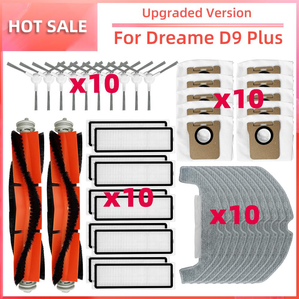 Compatible for Dreame D9 Plus Robot Vacuum Main Side Brush HEPA Filter Mop Pads Dust Bags Replacement Spare Parts Accessories