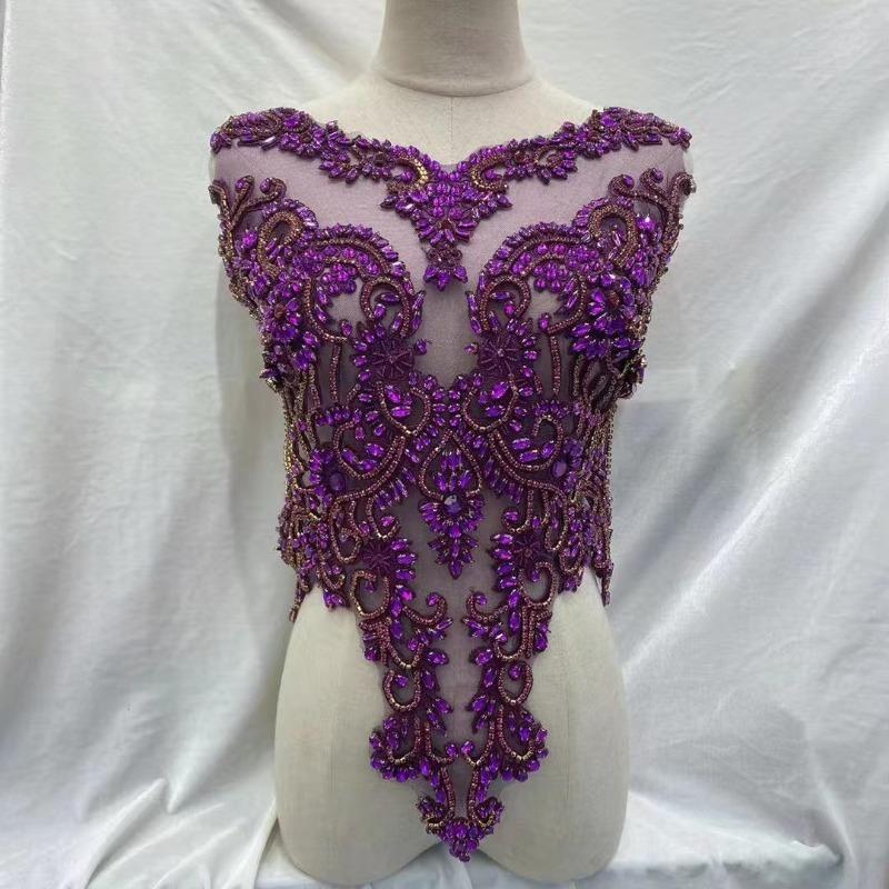 22 Colors Hand-Sewn Glass Rhinestone Beaded Embroidered Mesh Applique Patches for Dress Decoration Clothing Accessories