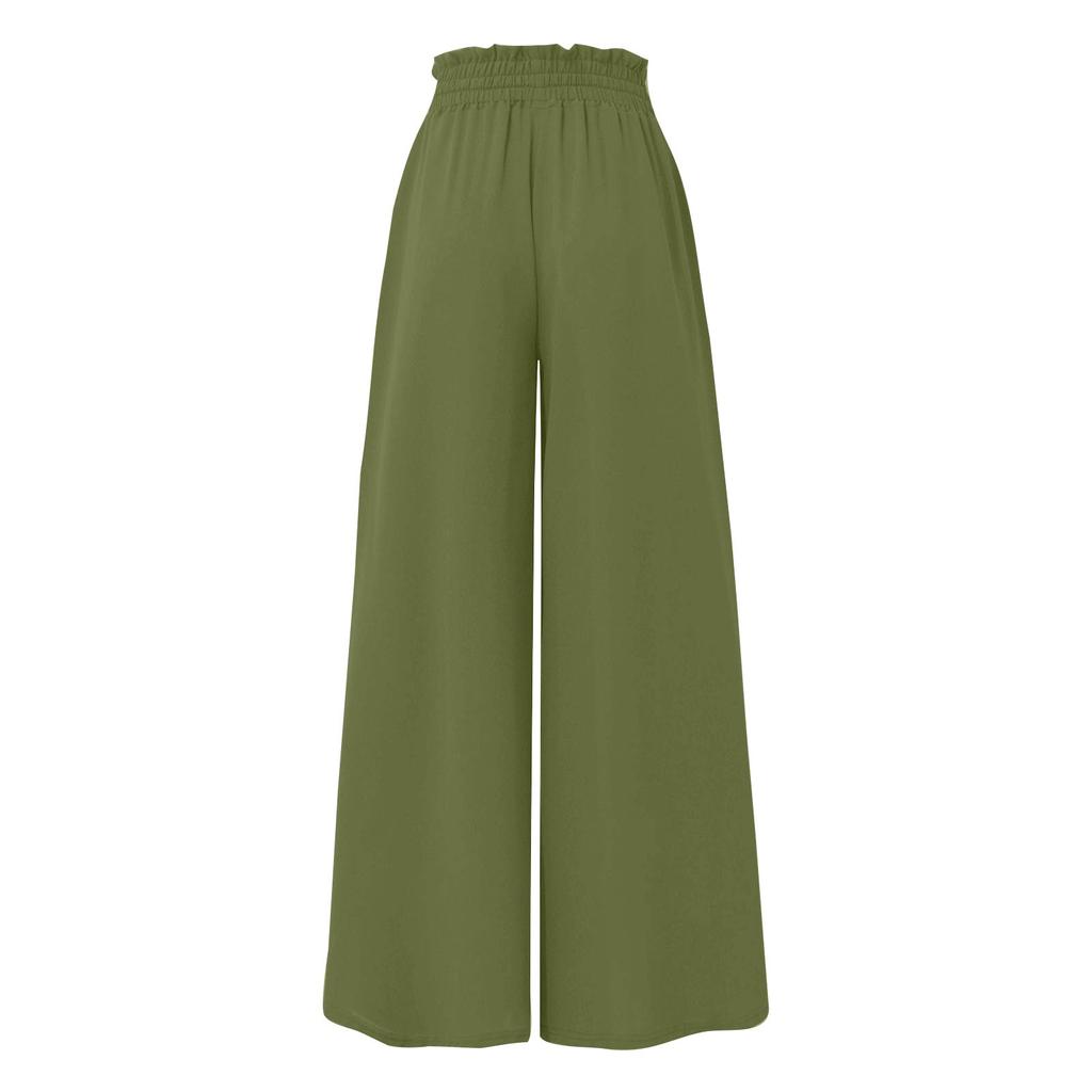 Women's Color Trousers Elastic Belt Wide Leg High Waist Long Culottes