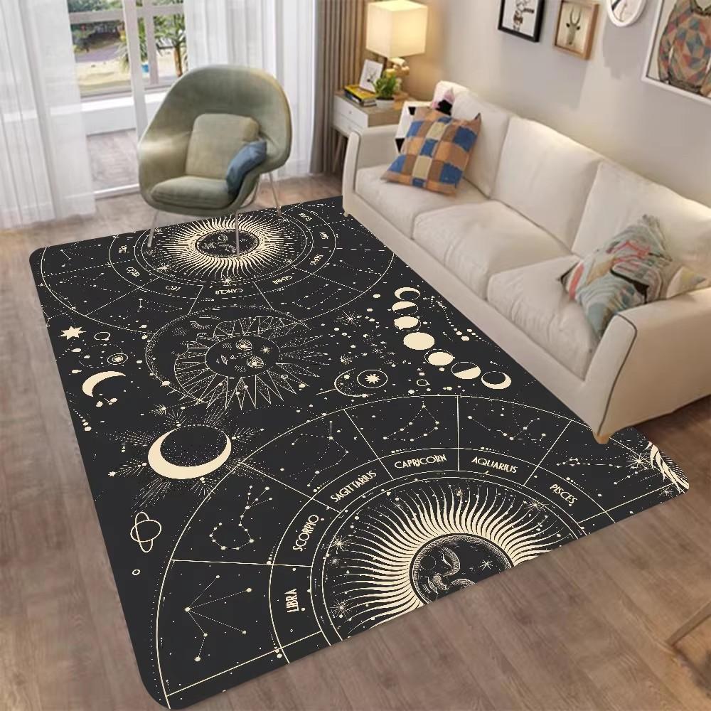 Sun and Moon Art Print Flower Rug Outdoor Rug for Patio Garden Yard, Indoor Area Rug for Bedroom Living Room Anti-Slip Floor Mat