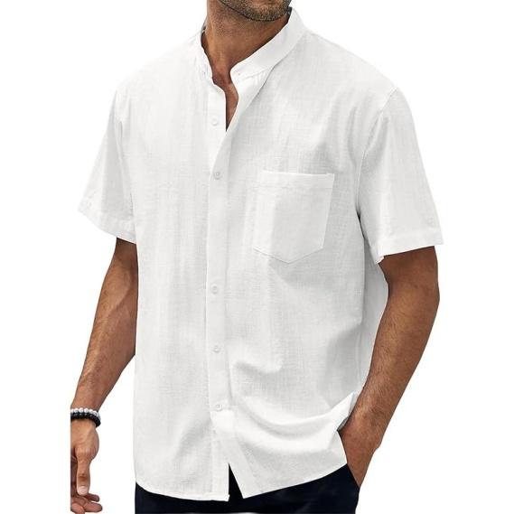 Мужская повседневная хлопковая смесовая рубашка однотонная, мужской топ с лацканами и коротким рукавом XL белый