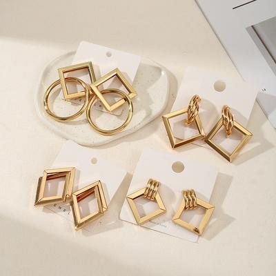 European and American Jewelry Hollow Iron Pipe Earrings Simple Ins Style Double-layer Rhombus Gold Earrings Earrings Women
