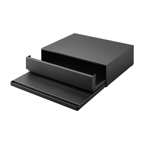 Yamazaki Tower Two-Way Kitchen Under-Appliance Drawer & Sliding Table, Black, Approx. W45 x D39.3-64 x H13.5cm (17.7-24.7 inches), with Sliding Shelf,