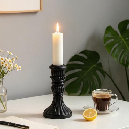 French Style Candle Holder Vintage Taper Holder, Nostalgic Resin Candlestick Decorative Soft Decoration Accessories Stand for Wedding Party