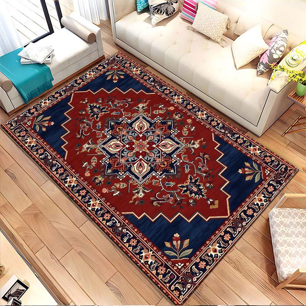 Persian-Inspired Geometric Rug Design Patterned carpet, non slip mat suitable for living room and bedroom sofas
