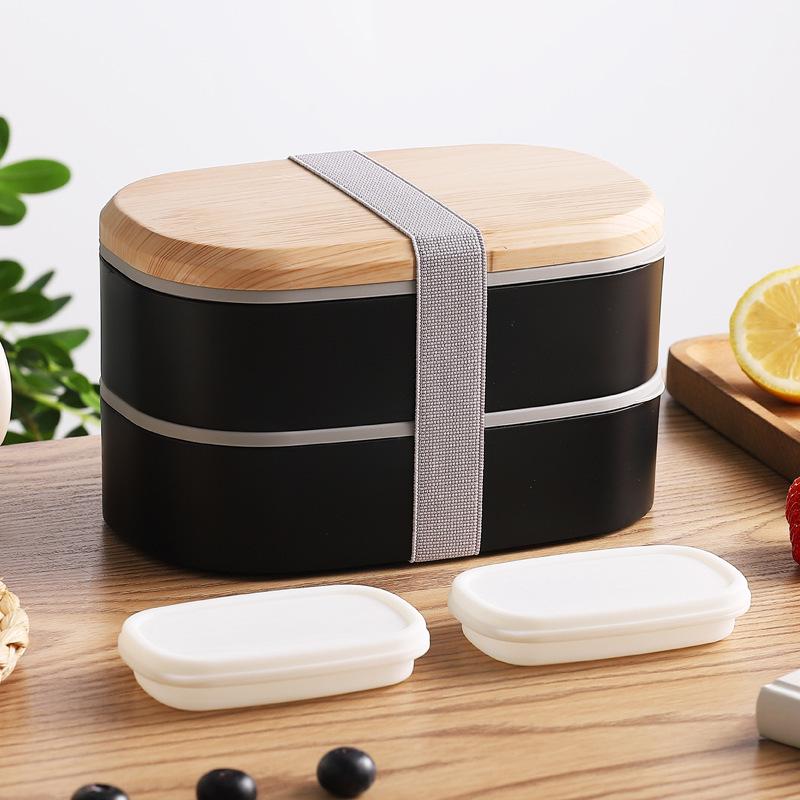 Japanese Bento Box: Ins-Style Double-Layer Meal Box with Sauce Compartment, Microwave Safe, Large Capacity чёрный