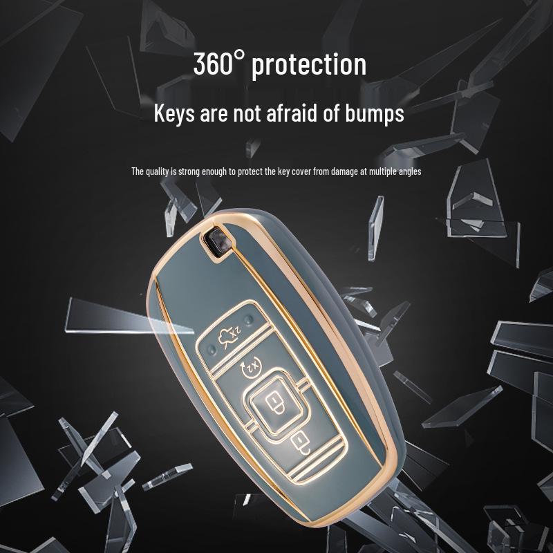 Lincoln Key Case for Aviator, Navigator, MKZ, Continental - TPU Gold Edged Protective Shell with Buckle