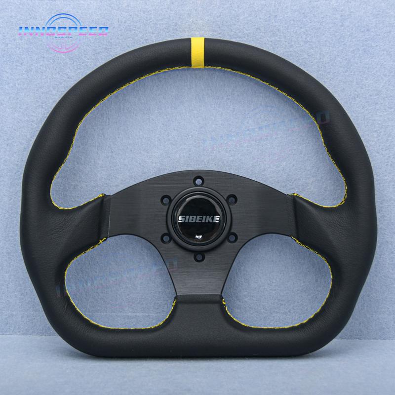 13inch Universal D Shape Racing Leather Flat Sim Sport Steering Wheel for Game Car Accessories