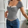 eBayY2K Sexy Style Solid Color Short-sleeved Lace Vest T-shirt, New Spring and Summer Products