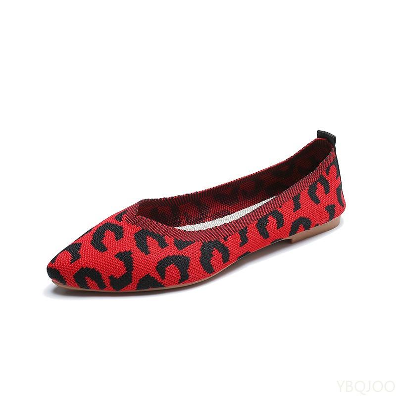 2026 New Fashionable Casual Soft Soled Breathable Women's Shoes Solid Color Shallow Mouth Pointed Knitted Women's Flat Shoes
