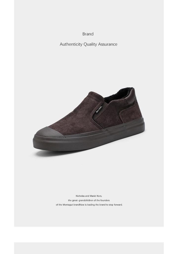 Men's Winter Plus Velvet Low-Top Casual Shoes: Stylish Solid Color, Easy Slip-On Design