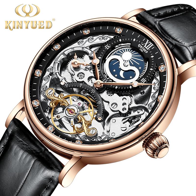 Reloj Mecánico de Negocios para Hombre KINYUED Automático Tourbillon Multifuncional