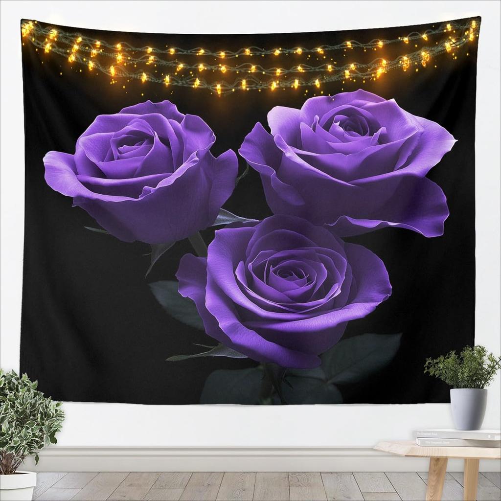 Romantic Dark Red Rose Tapestry,Moody Floral Wall Art with Vivid Red Roses & Dark Leaves,for Bedroom,Aesthetic & Cozy Home Decor