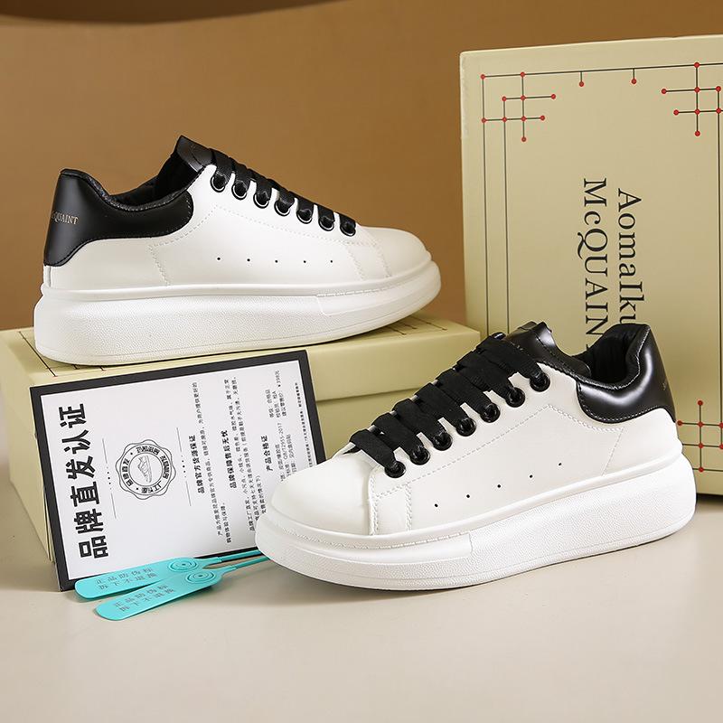 White Shoes Men's and Women's PU Leather Same High Version Versatile Shoes New Thick Soled Height Increasing Board Shoes Lazy Shoes