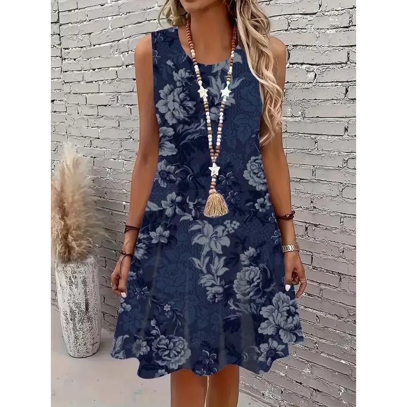 Einfaches elegantes bedrucktes Westenkleid für Damen für Frühling und Sommer