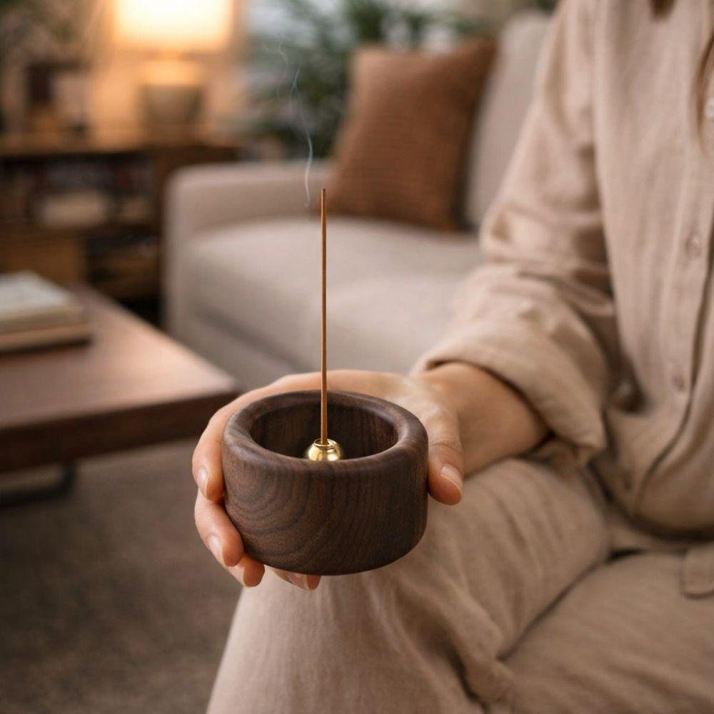 Round Wooden Incense Holder Handmade Incense Base Multi-functional Incense Tray  Tea Ceremony