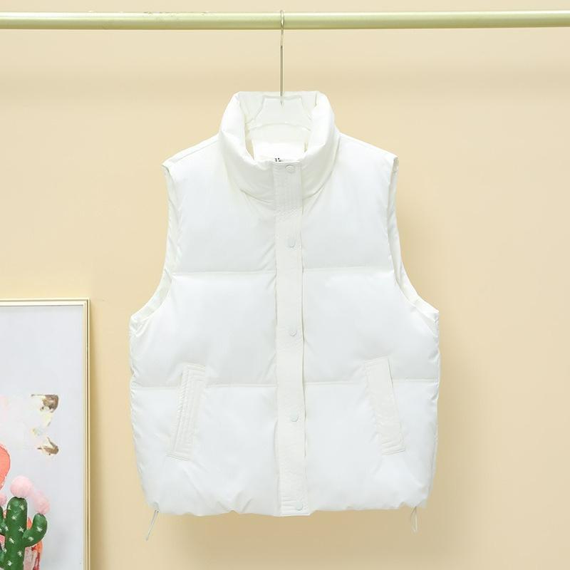 Down Cotton PU Disposable Vest Women's 2024 Autumn and Winter Fashion Stand-up Collar Warm Loose Cotton Waistcoat Outer Wear Vest