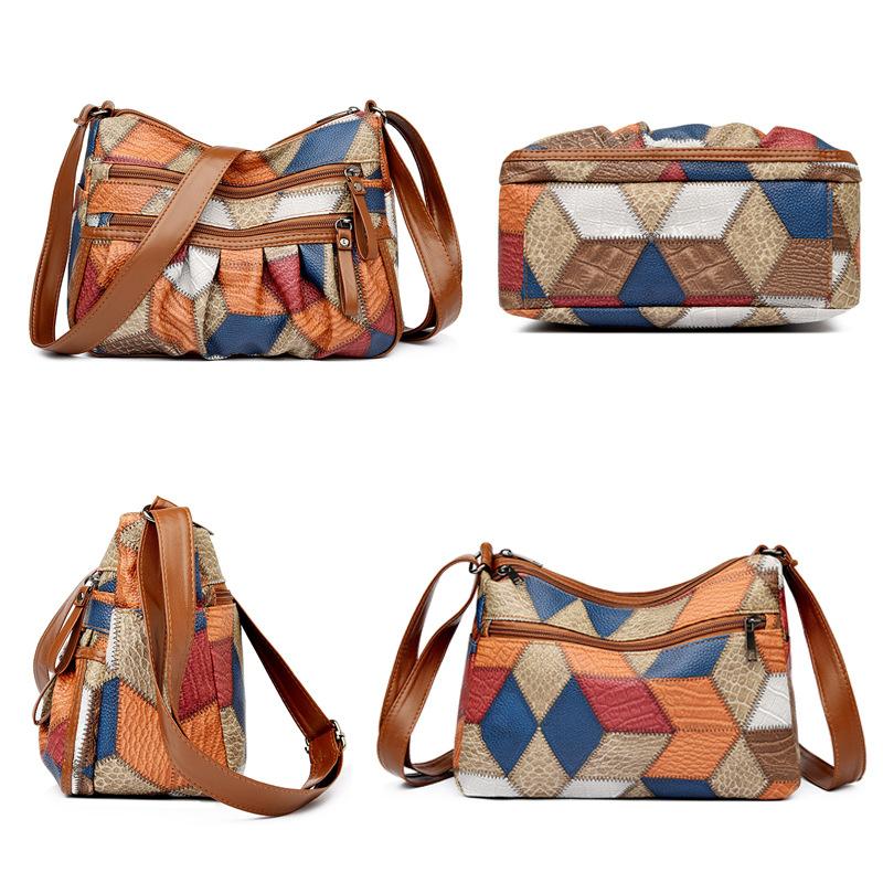 Contrasting Color Splicing Women's Bags, New Fashionable and Simple Soft Leather Versatile Multi-compartment Single Shoulder Crossbody Women's Bags