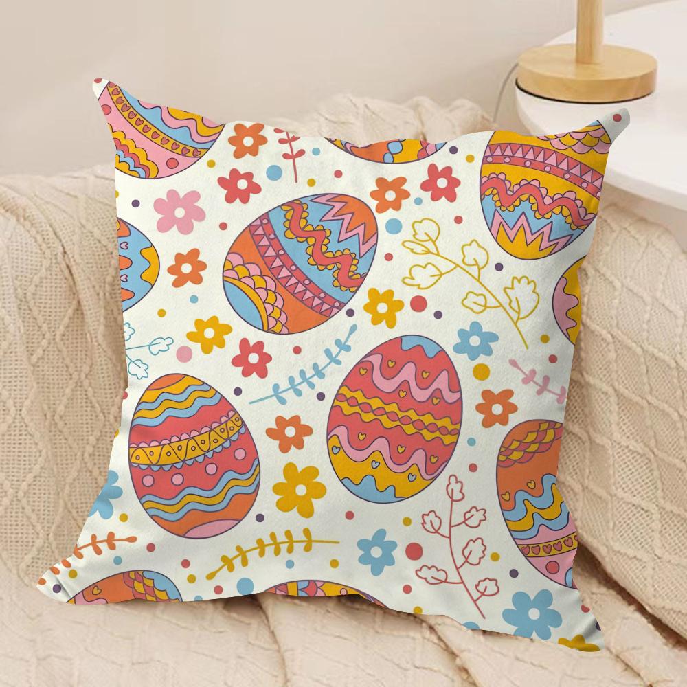 Easter Rabbit girl cute Cushion Cover Silky Short Plush Invisible Zipper Dustproof Sofa Pillow Case for Home Decor