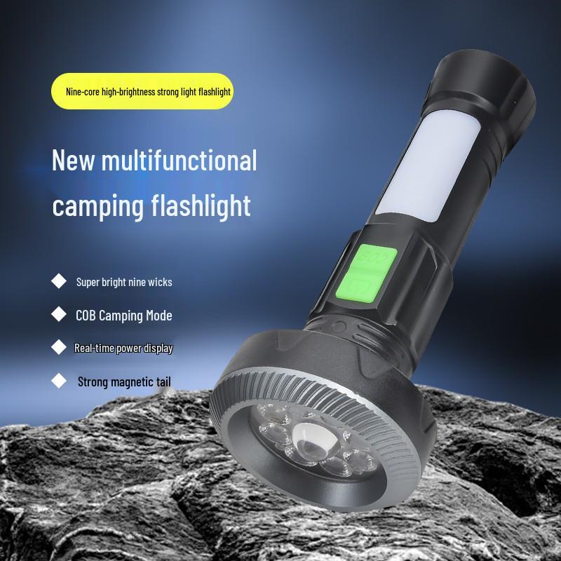 High-Brightness Magnetic USB Rechargeable Flashlight with Side Light for Outdoor Use