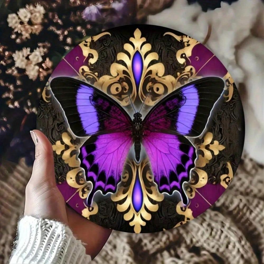 Retro Round Butterfly Metal Wall Art 8 Inch Outdoor Garden Decor