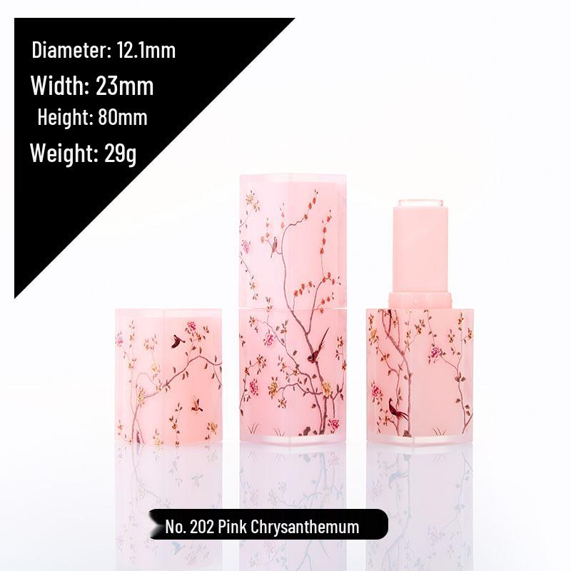 Elegant Frosted Translucent Square Lipstick Tube - Chinese Style 3D Printed Magpie Floral Design, 12.1g