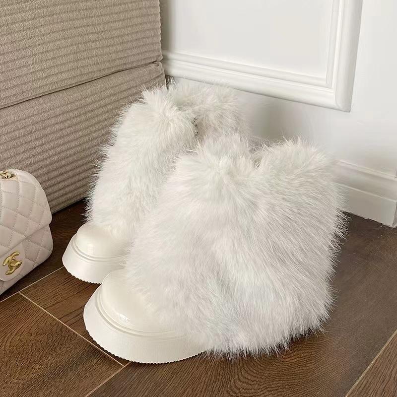 Fashion Sweet fuzzy Ankle Boots For Women 2025 Winter New Fluffy Plush Keep Warm Lightweight Snow boots Trend Cozy Fur Shoes Botas Mujer