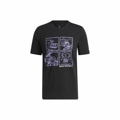 Cartoon Print Basketball Pullover Short-Sleeve T-Shirt for Men, Black