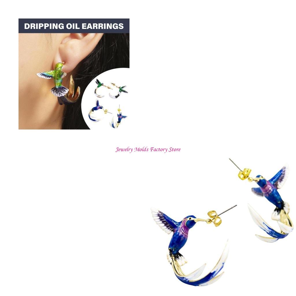 Unique Hummingbird Earrings Studs with Water Drop Designs Sturdy Alloy Fashion Ear Clips for Party Stylish Outfits E0BF