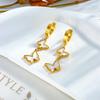 Gold Mother of Pearl Butterfly Drop Hoop Earrings