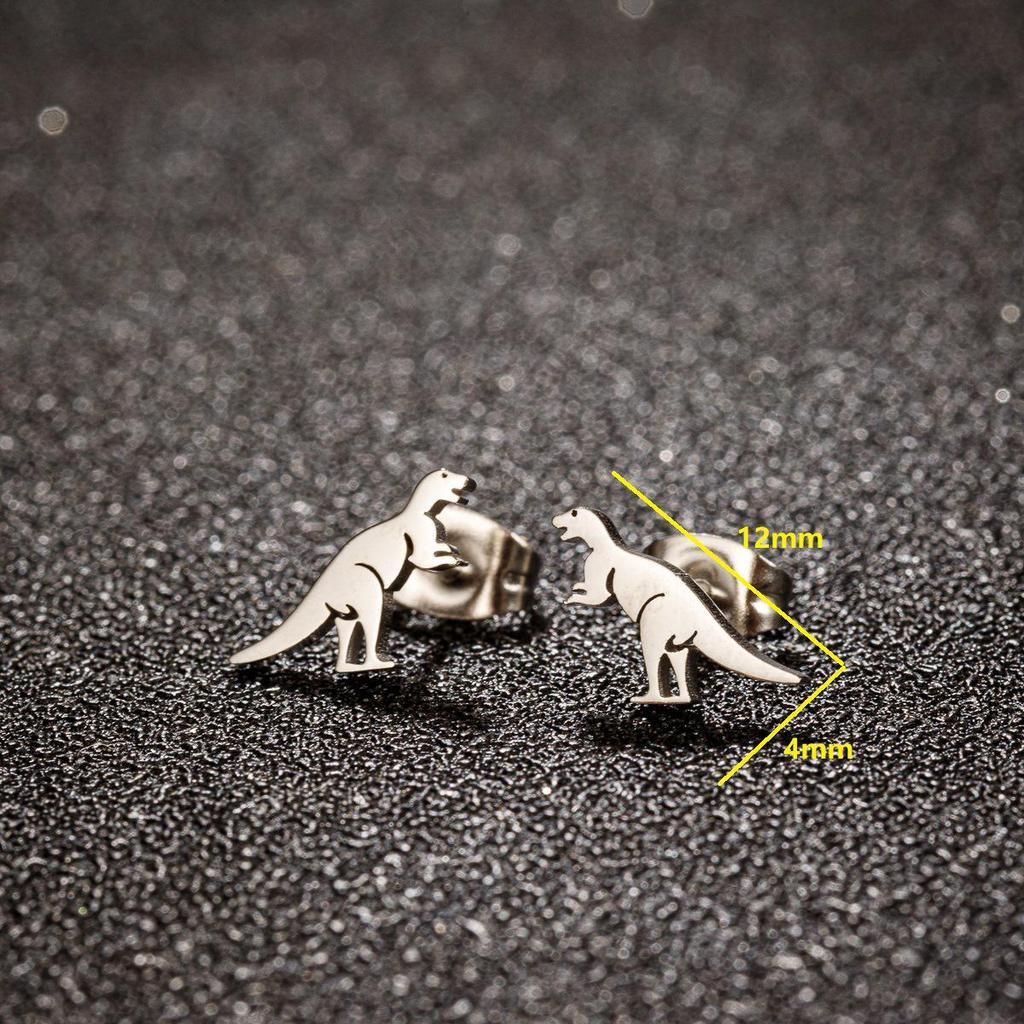 Korean-Style Cute Dinosaur Stud Earrings for Women - Adorable Mini Animal Cartoon Designs In Stainless Steel.