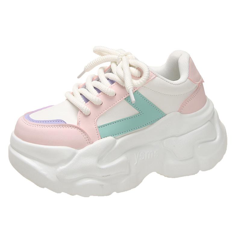 Women New Autumn Fashion Hidden Heels Sports Dad Shoes  Spring Platform  Leather Sneakers