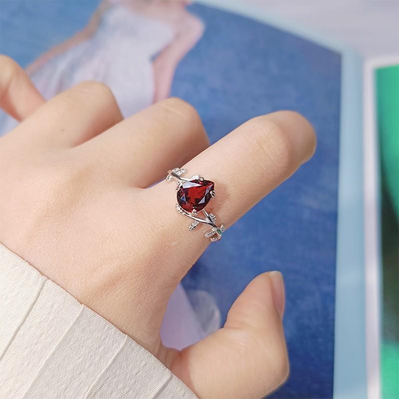 Womens Natural Gemstone Ring Amethyst Citrine Garnet Topaz Pear Shape Fresh Sweet Style Unique Gift