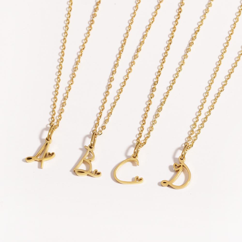 Charms Heart Initial Necklaces for Women,Gold Plated Letter Pendant Necklace, 26 Capital A-Z Stainless Steel Jewelry