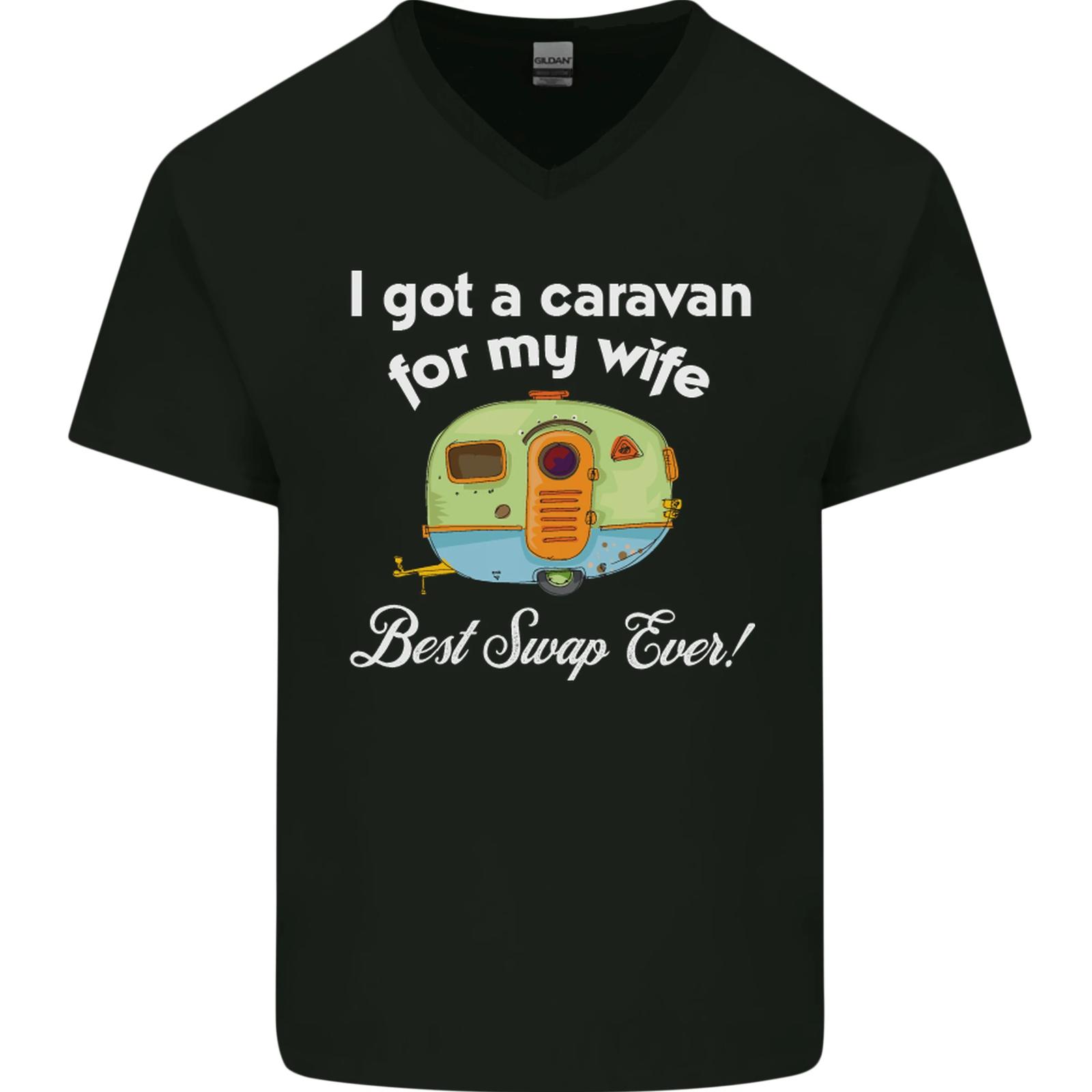A Caravan for My Wife Caravanning Funny Mens V-Neck Cotton T-Shirt XXXL