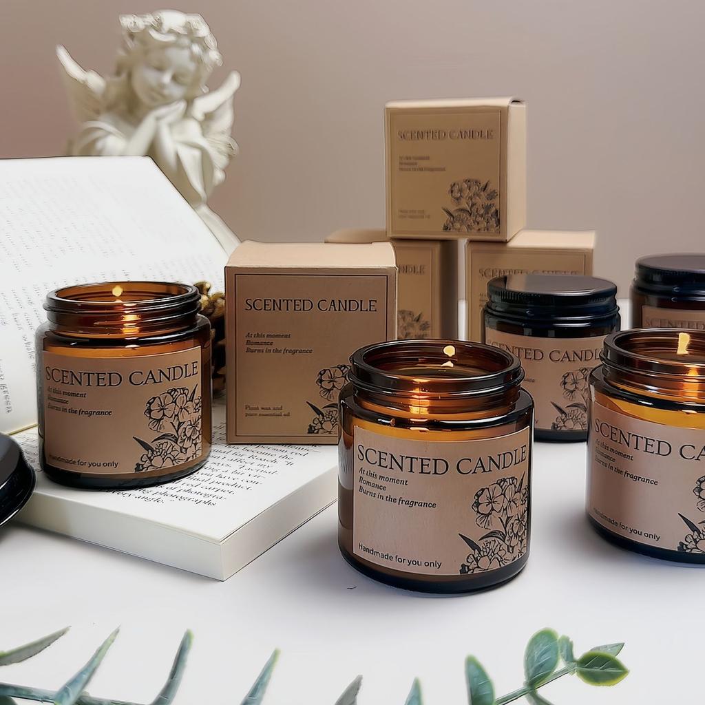 Hot Soy Wax Aromatherapy Candle Tea Color Glass Cup Without Home Incense Souvenir Gift