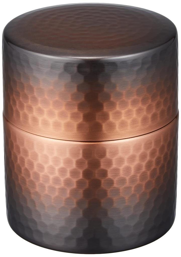 Shinko Metal Small Tea Caddy with Shakudo Finish (Capacity: 150g) Pure Copper Shakudo Finish with Hammered Texture, BC-213
