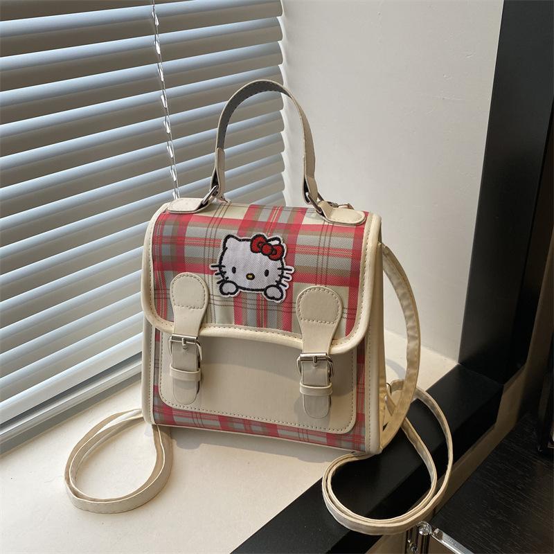 Korean backpack college style Hello Kitty new female cute plaid 2025 student commuting versatile messenger bag