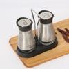 2Pcs/Set Salt & Pepper Kitchen Glass Spice Bottle Refillable Black Condiment Jar with Pour Holes with Rack Spice Dispenser