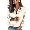Women's Fashion Casual Solid Color Split Button Long Sleeve Shirt Top