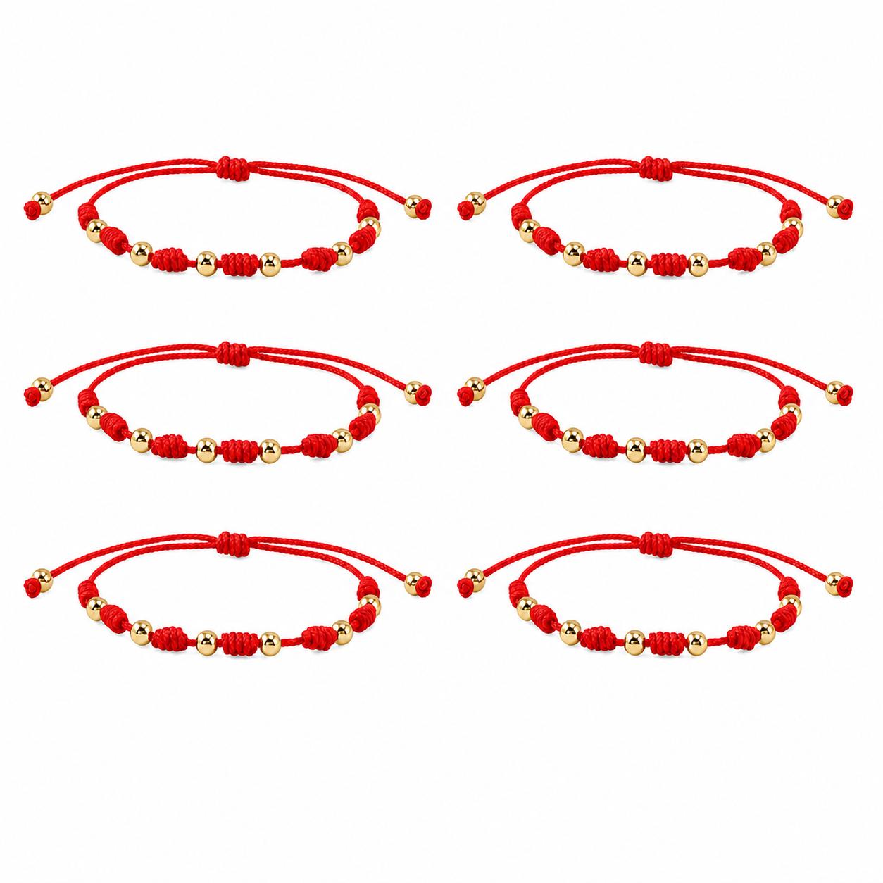 Go2boho Beaded Bracelet Red Nylon Thread Gold Ball Beads 18K Gold Plated Trendy Buddhist Gift Jewelry S26062502A