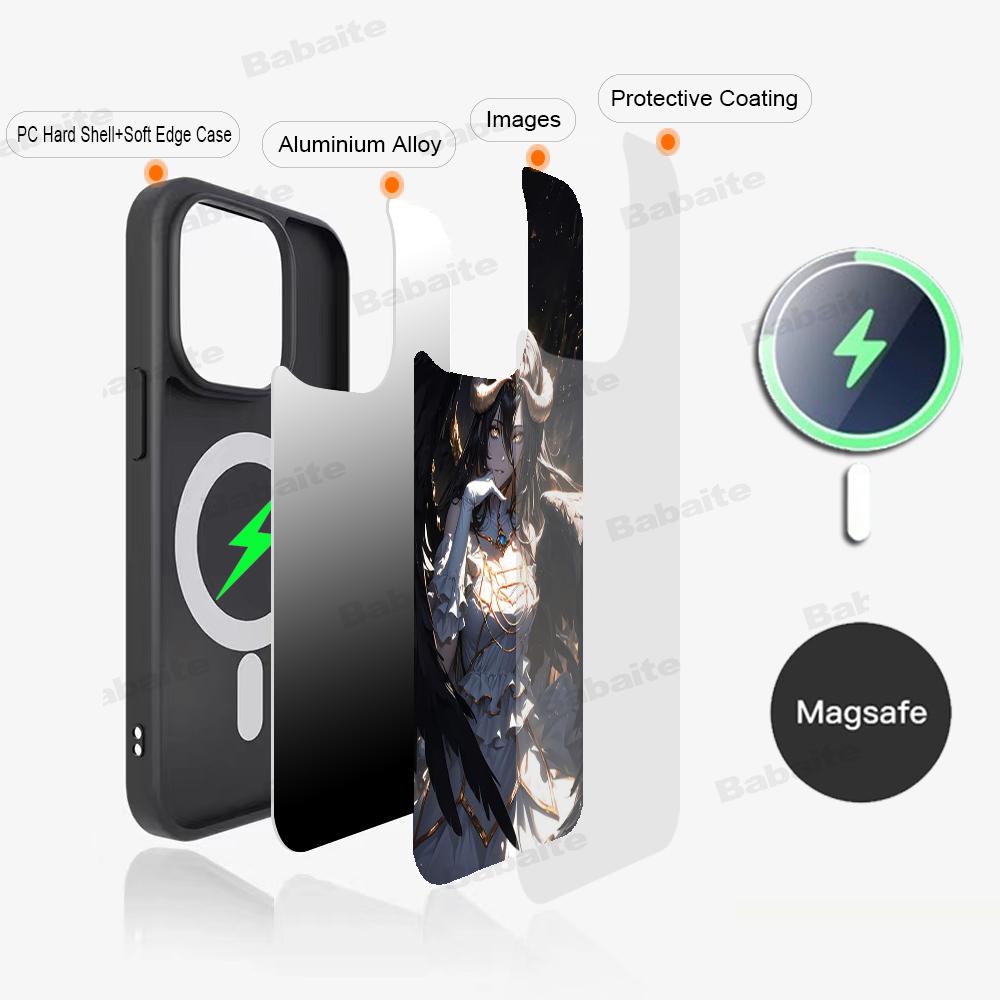 Anime Overlord Albedo Phone Case Magnetic Case For IPhone 16 14 13 12 11 15 Pro Max Plus For Magsafe Wireless Charge Cover